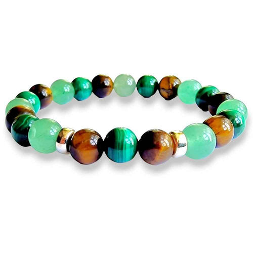 Malachite and Green Aventurine gemstone bracelet in green and gold tones