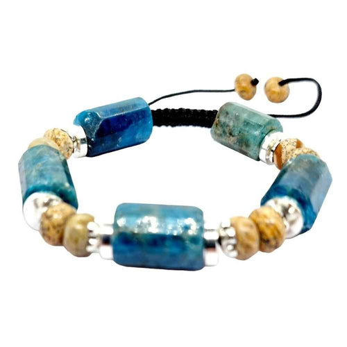 Blue apatite beaded bracelet, vivid blue 17mm natural stone beads