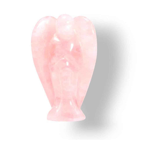 Carved rose quartz angel in soft pink natural stone