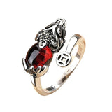 Lucky Pixiu Ring with Red Garnet