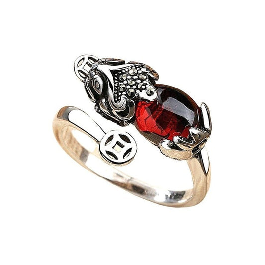 Lucky Pixiu Ring with Red Garnet 1000