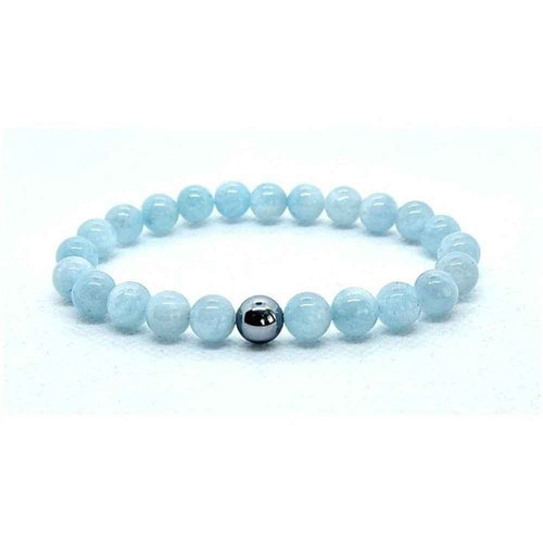 Aquamarine beaded bracelet in pale sea blue natural stone, 8mm