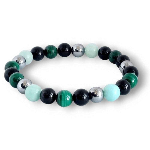 Men's dark gemstone bracelet with obsidian and hematite