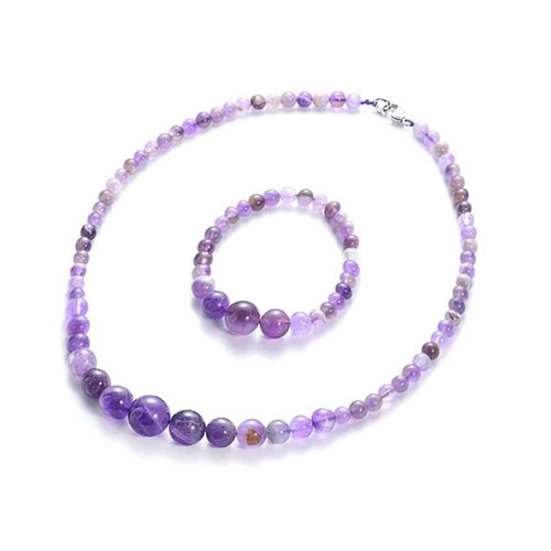 Amethyst jewellery set with a bracelet and necklace in natural purple stone