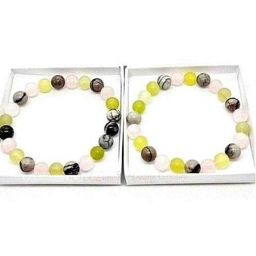 Rose Quartz, New Jade and Jasper beaded bracelet set, soft pastel tones, 8mm